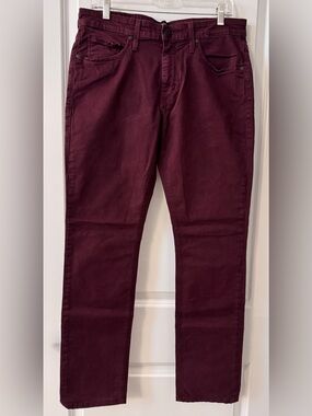 #1940 - Paige Federal Slim Straight Denim Jeans Dark Bordeaux Burgundy Red